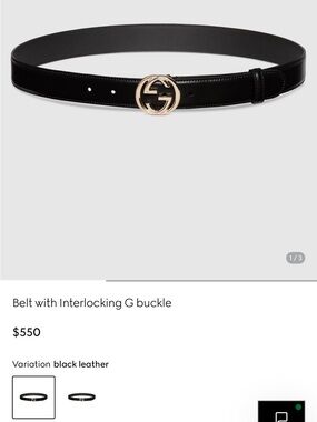 Authentic Gucci Black Leather Belt with Gold Interlocking G Buckle